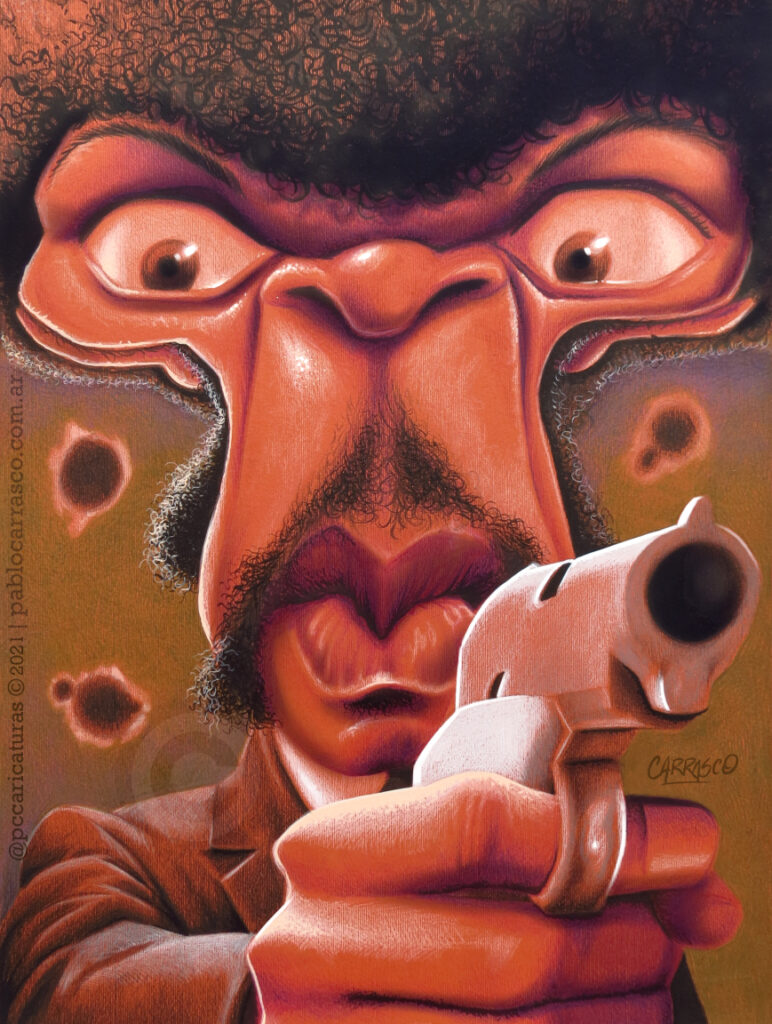 Caricatura de Samuel Jackson (Pulp Fiction) (2021).