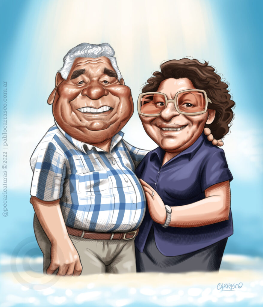 Caricatura de La Tota y Don Diego Maradona (2022).