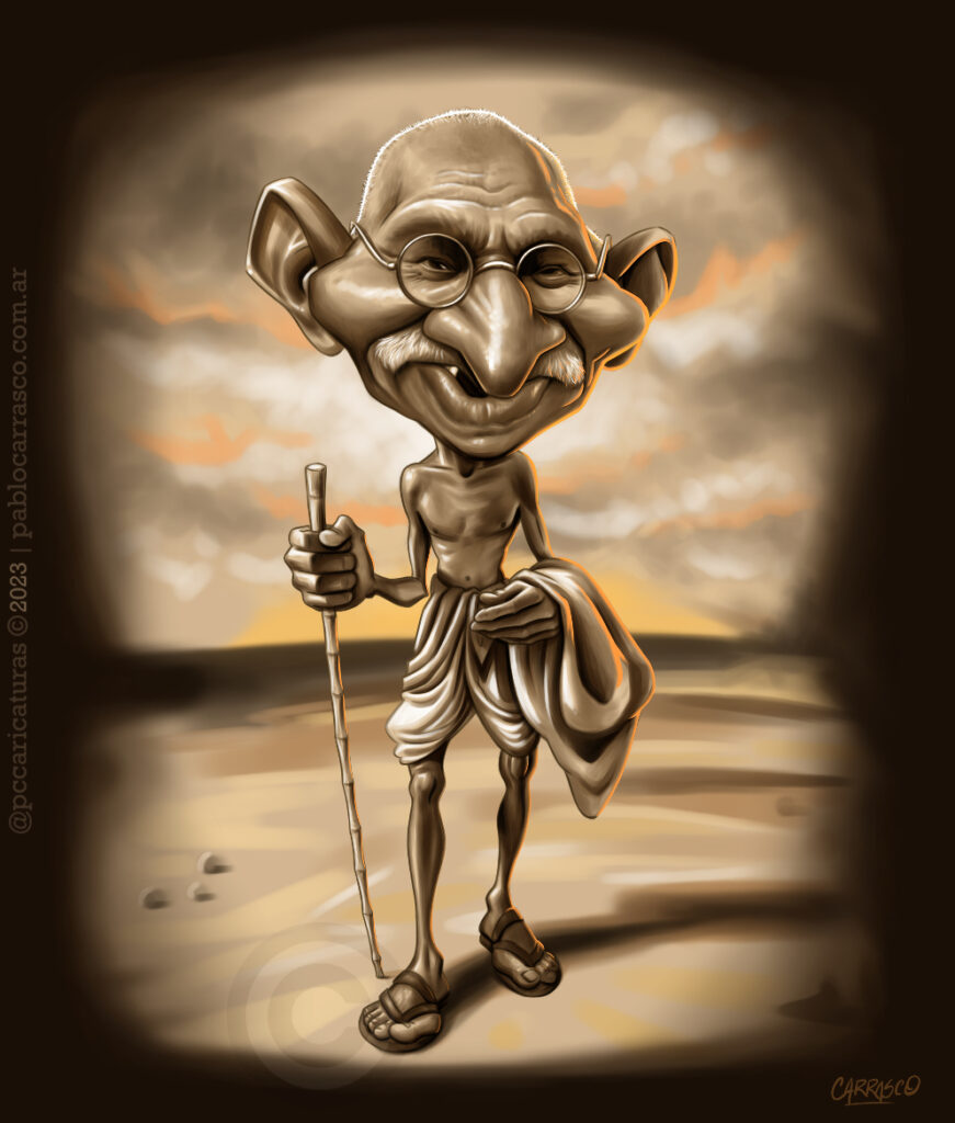 Caricatura de Mahatma Gandhi (2023).