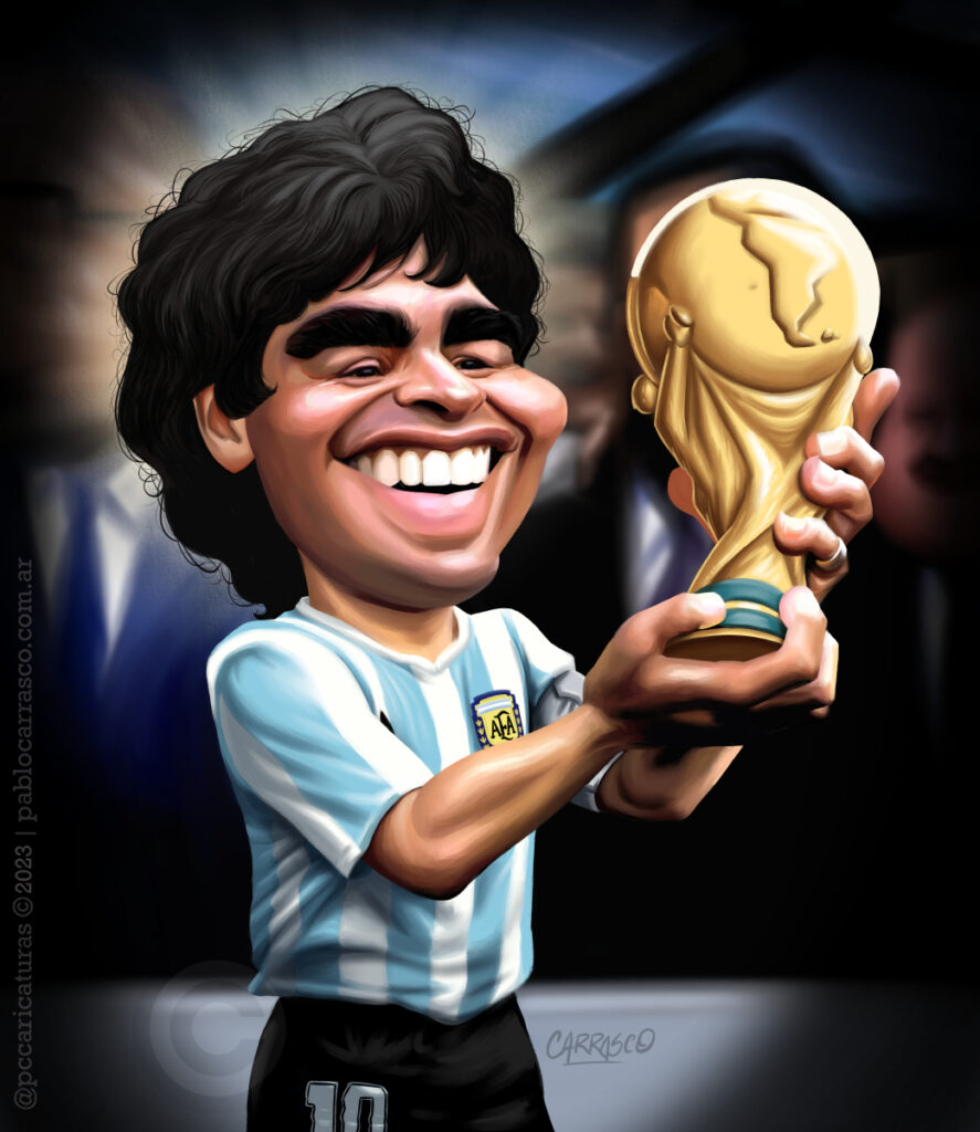 Caricatura de Diego Maradona (2023).