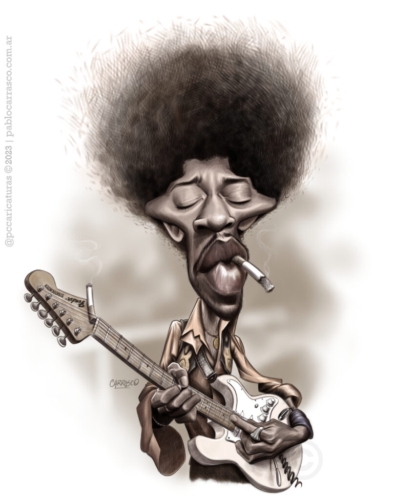 Caricatura de Jimi Hendrix (2023).