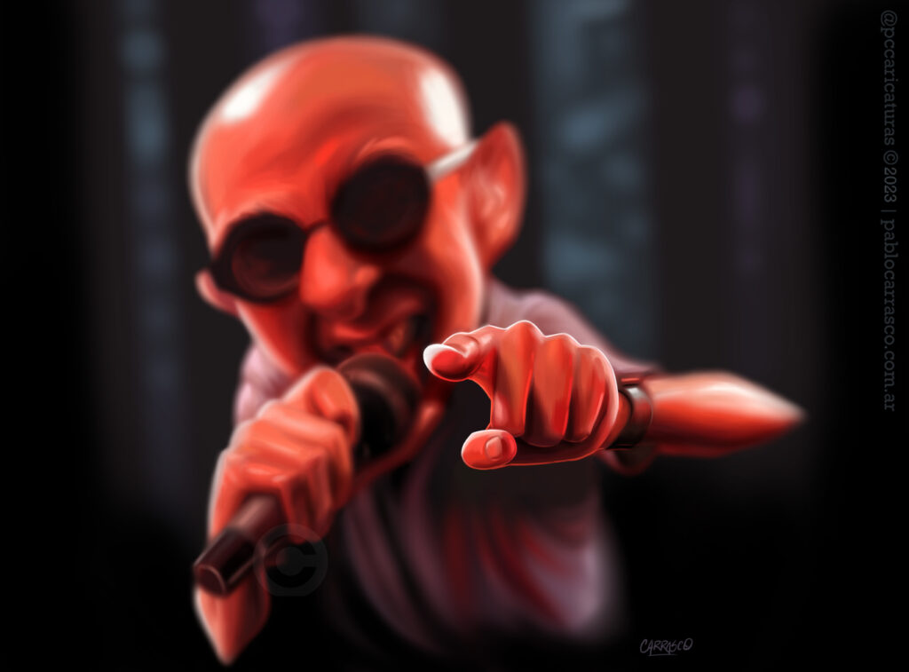 Caricatura del Indio Solari (2023).