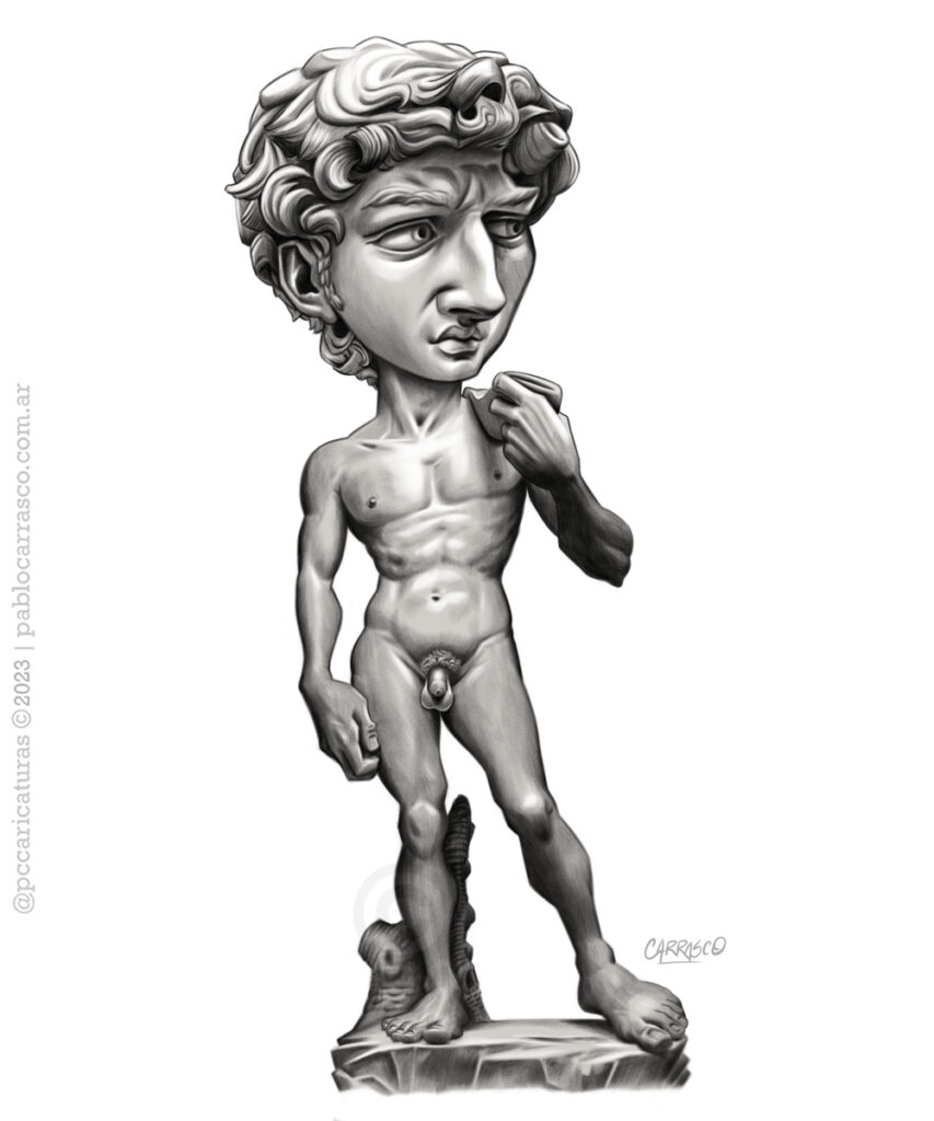 Caricatura del David (Miguel Ángel) (2023).