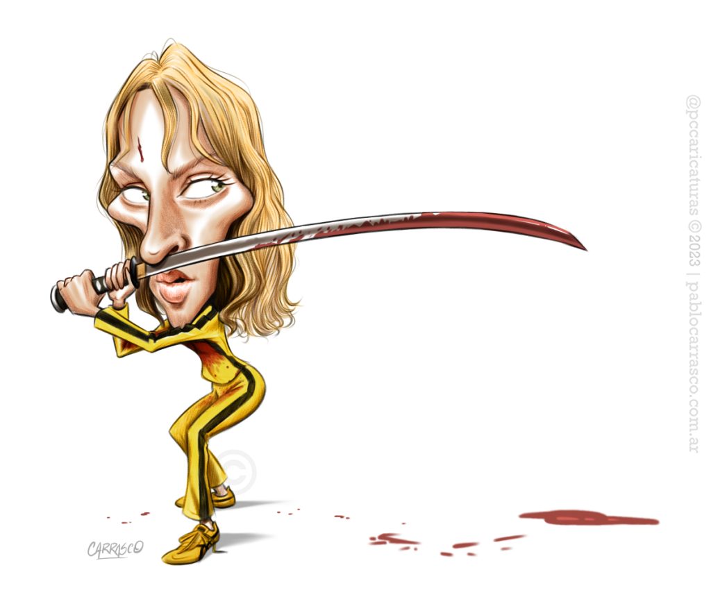 Caricatura de Uma Thurman (Kill Bill) (2023).