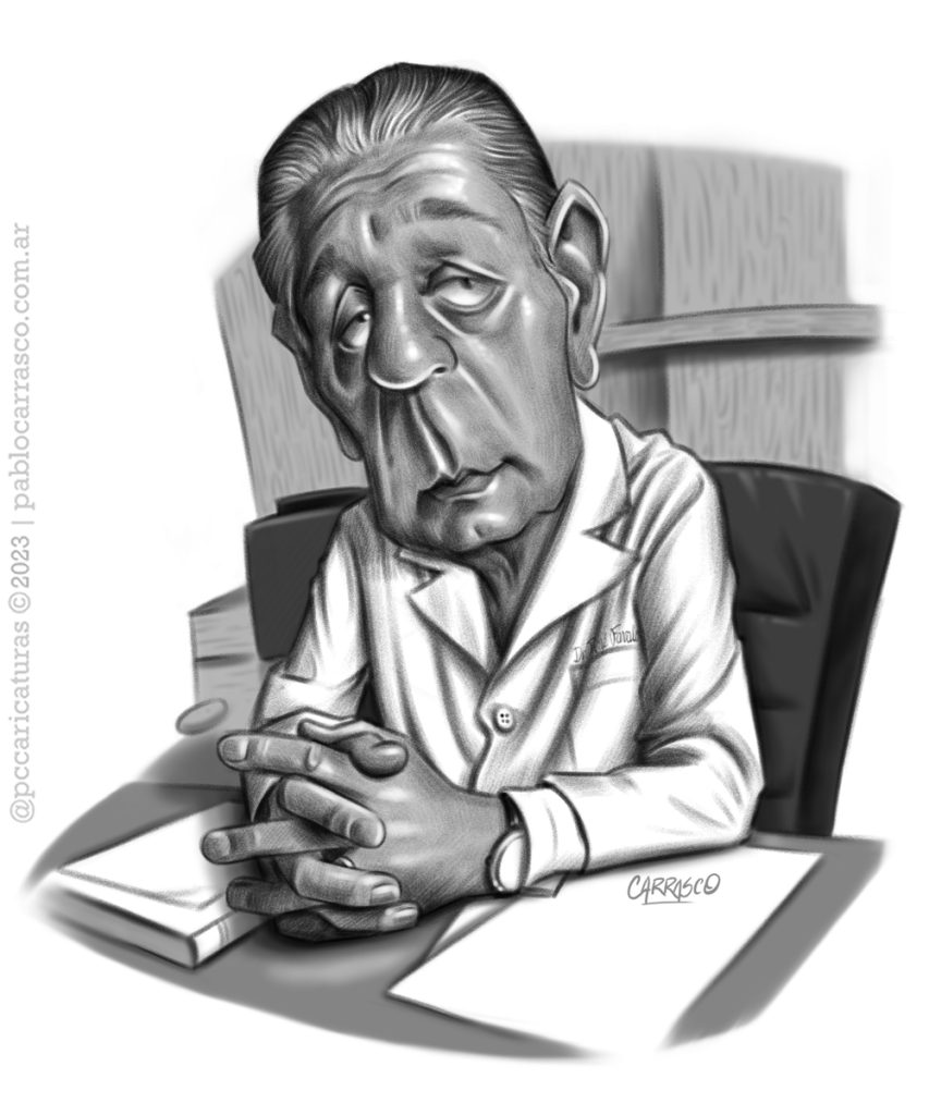 Caricatura de René Favaloro (2023).