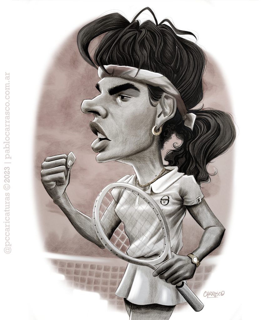Caricatura de Gabriela Sabatini (2023).