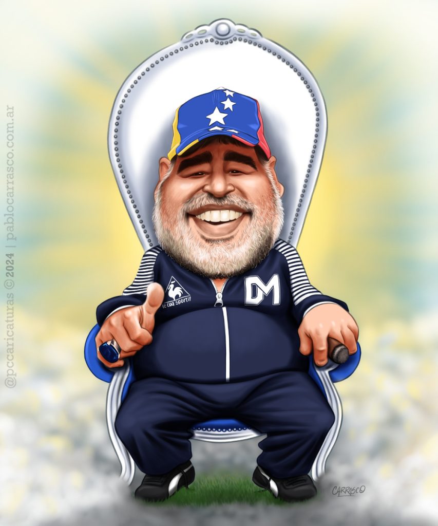 Caricatura de Diego Maradona (2024).