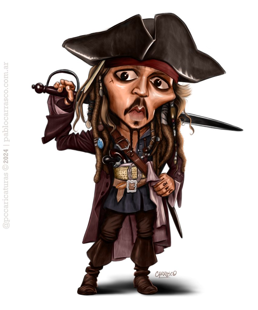 Caricatura de Jack Sparrow (Johnny Depp)(2024).