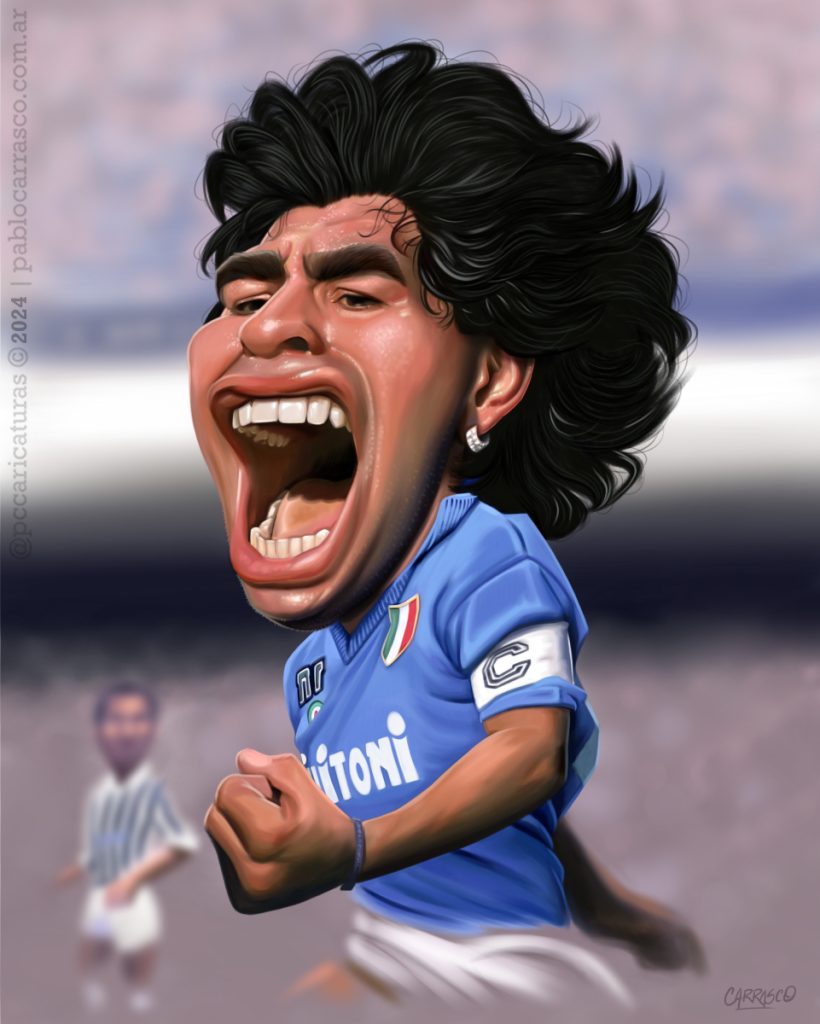 Caricatura de Diego Maradona (2024).