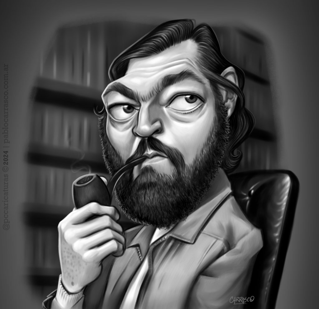 Caricatura de Julio Cortazar (2024).