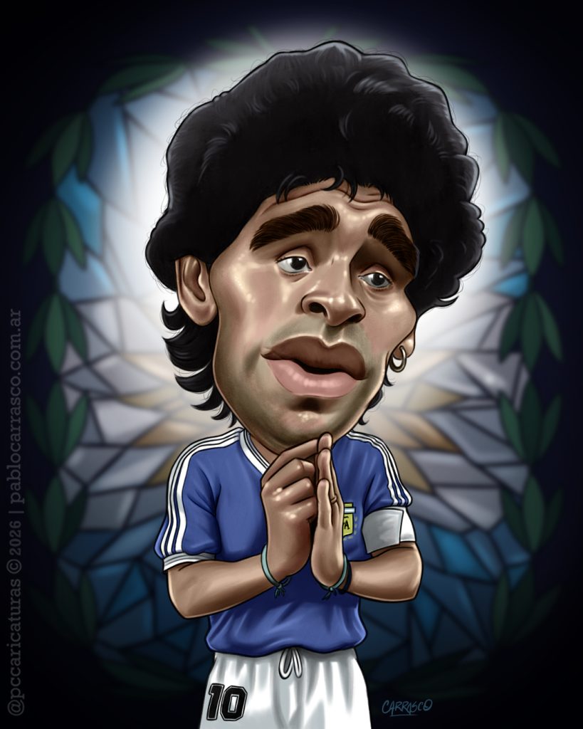 Caricatura de Diego Maradona (2026).