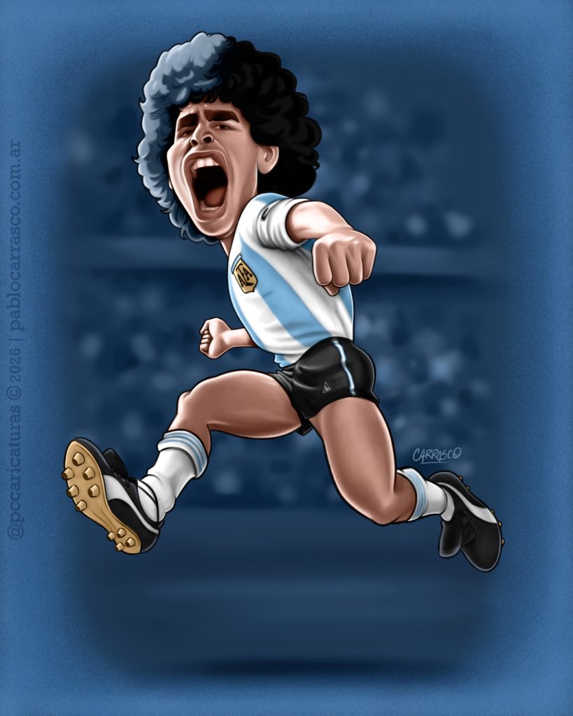 Caricatura de Diego Maradona (2026).