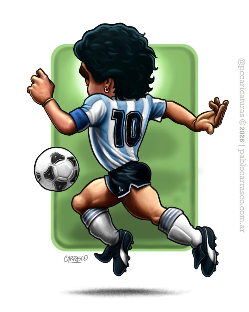 Caricatura de Diego Maradona (2026).