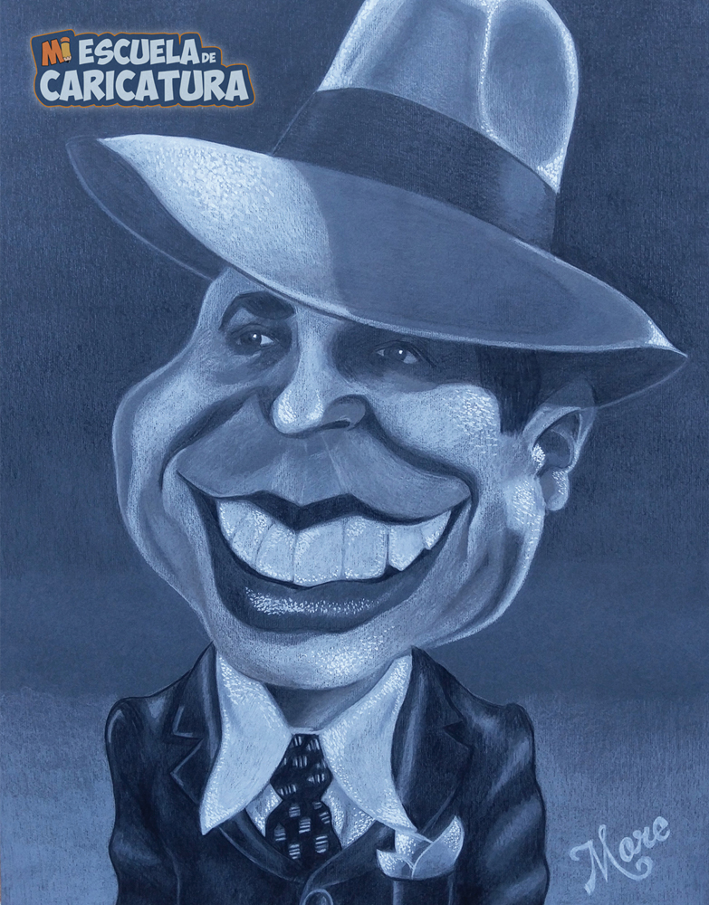 Caricatura de Carlos Gardel, según Sergio Moretta (lápices polychromos)